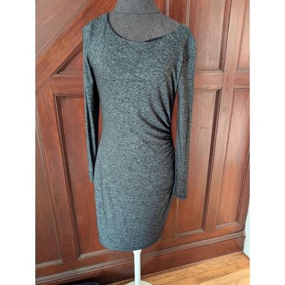 Loft Womens Long Sleeve Heathered Gray Ruched Dress Size S - Picture 1 of 8